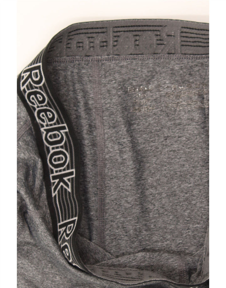 REEBOK Womens Graphic Capri Leggings UK 14 Medium Grey Vintage Reebok and Second-Hand Reebok from Messina Hembry 