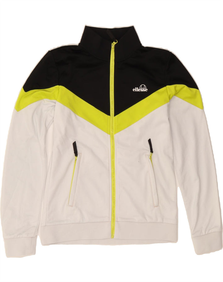 ELLESSE Boys Tracksuit Top Jacket 13-14 Years White Colourblock Polyester Vintage Ellesse and Second-Hand Ellesse from Messina Hembry 