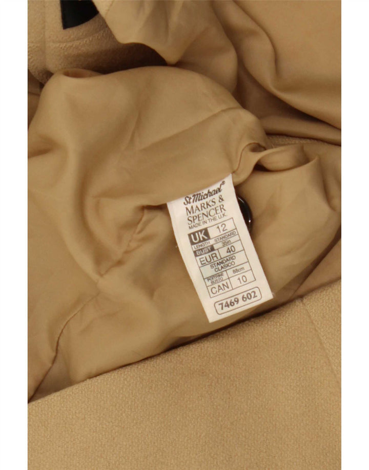 Женское двубортное пальто Marks & Spencer UK 12, средний, бежевый, шерстяной