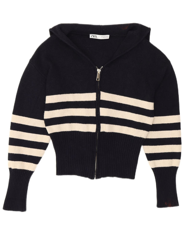 Zara Женский укороченный кардиган, маленький темно-синий полосатый свитер из вискозы
