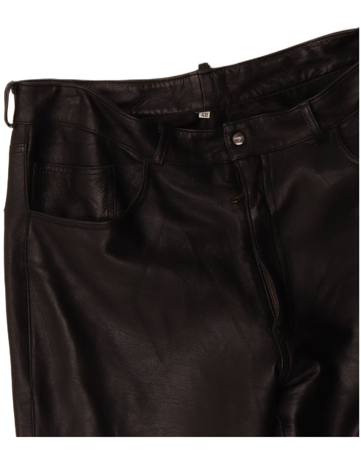 VINTAGE Мужские прямые кожаные укороченные брюки IT 48 Medium W34 L25 Черные