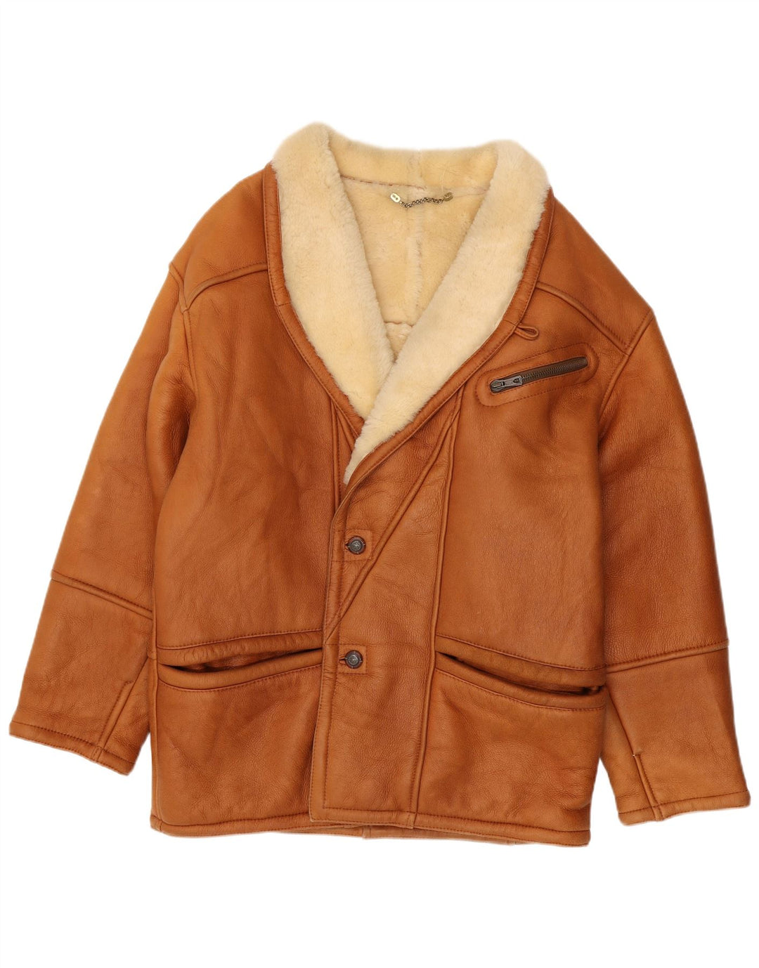 Винтажная мужская короткая дубленка IT 56 3XL Коричневая короткая дубленка