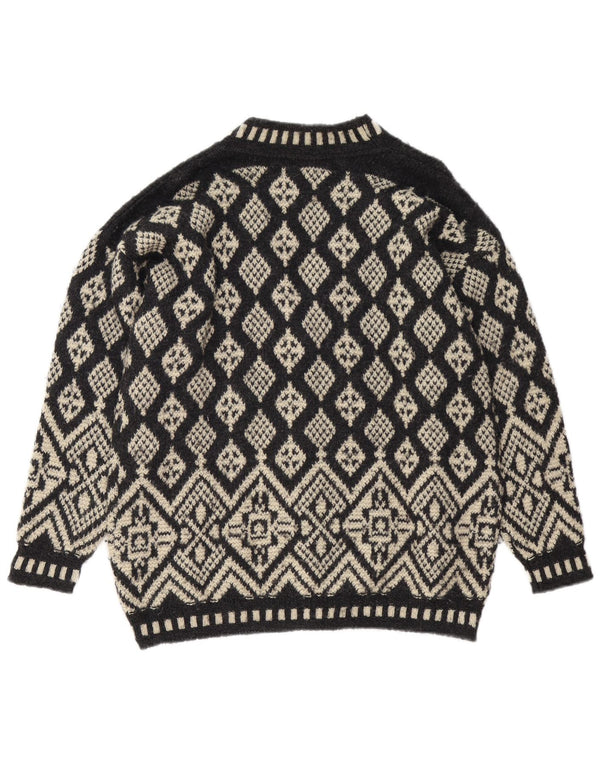 Винтажный женский кардиган-свитер UK 16, большой черный цвет Fair Isle