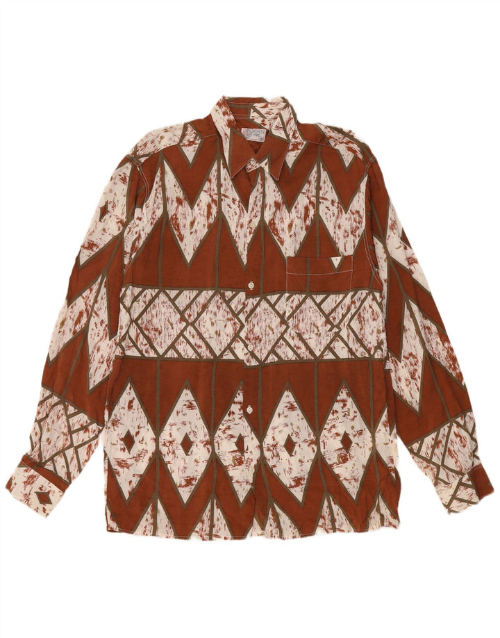 Винтажная мужская рубашка среднего коричневого цвета с геометрическим рисунком