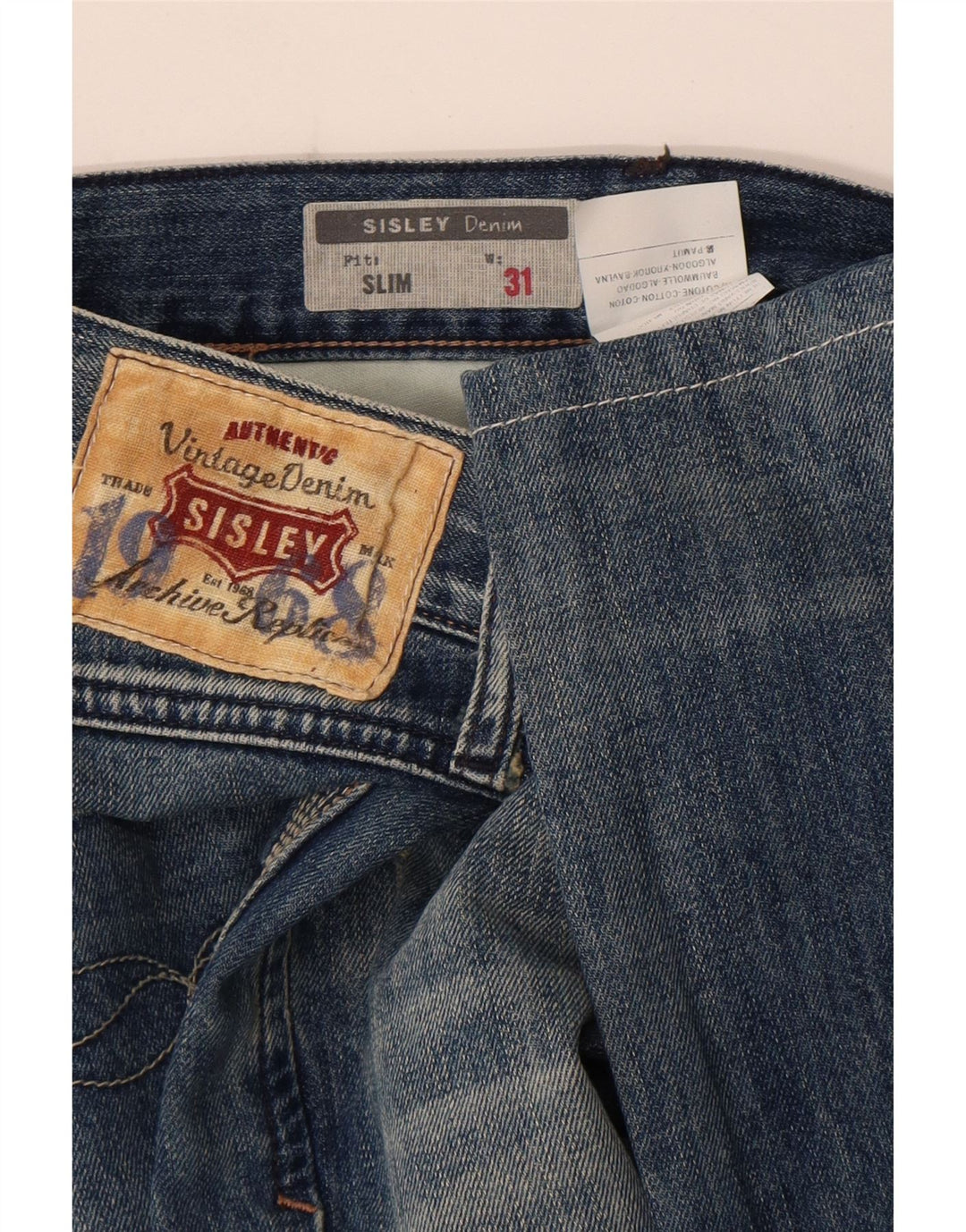 Мужские потертые узкие джинсы Sisley W31 L33, синие, хлопок