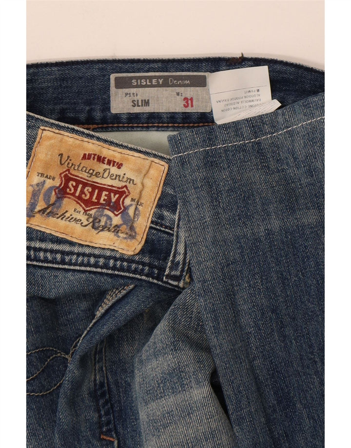 Мужские потертые узкие джинсы Sisley W31 L33, синие, хлопок