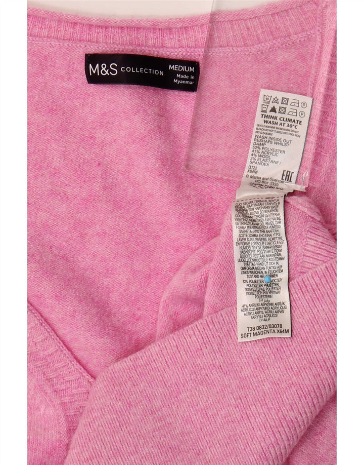 Женский свободный джемпер с v-образным вырезом Marks & Spencer UK 14, средний розовый