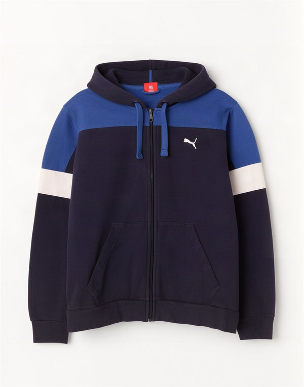 Мужской свитер с капюшоном на молнии Puma, большой, темно-синий, хлопковый с цветными блоками