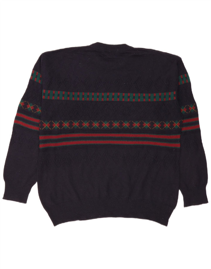 Мужской джемпер с высоким воротником VINTAGE IT 50, большой темно-синий с геометрическим узором