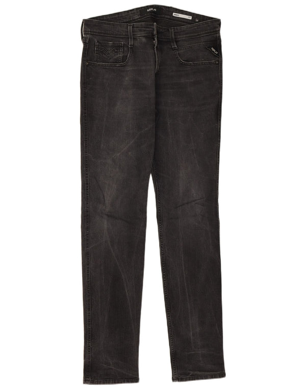 Replay Mens Anbass Slim Jeans W34 L34 Grey Cotton
