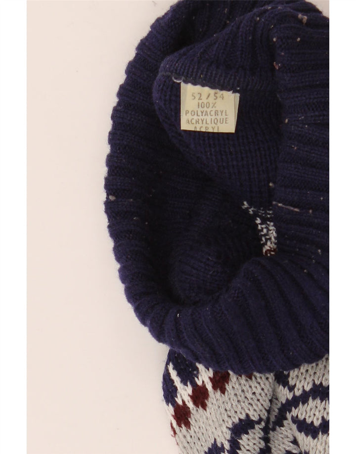 VINTAGE Мужской джемпер с высоким воротником IT 52/54 Большой Серый Fair Isle