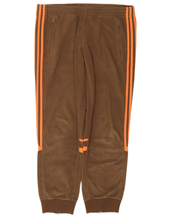 Adidas Женский флисовый спортивный костюм Брюки Джоггеры UK 16 Большой бежевый полиэстер