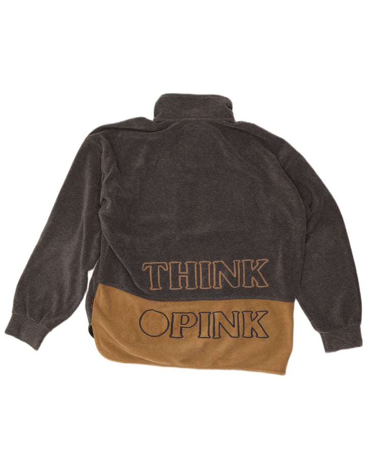 Мужской флисовый джемпер Think Pink с графическим рисунком и воротником-молнией среднего серого цвета с цветными блоками