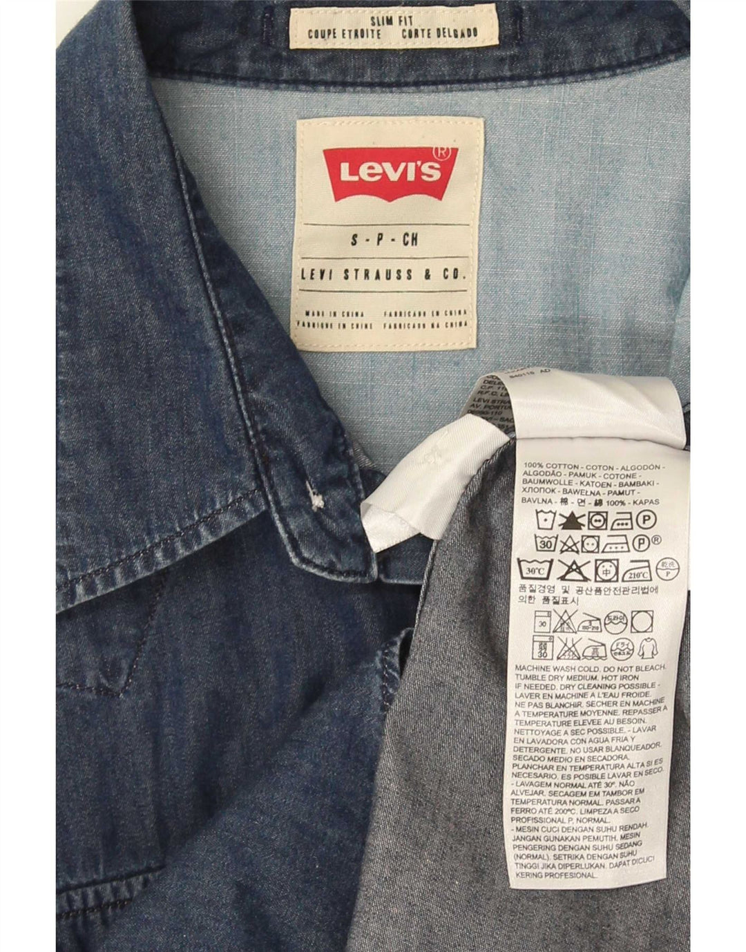Мужская джинсовая рубашка узкого кроя Levi's, маленькая, темно-синяя, хлопковая