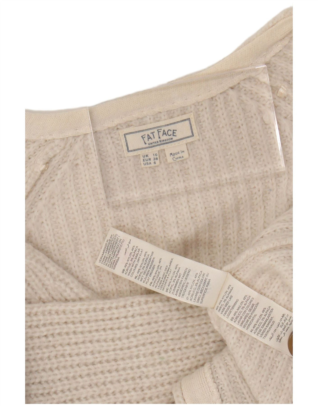 Женский укороченный кардиган большого размера FAT FACE, размер UK 10, маленький белый нейлон