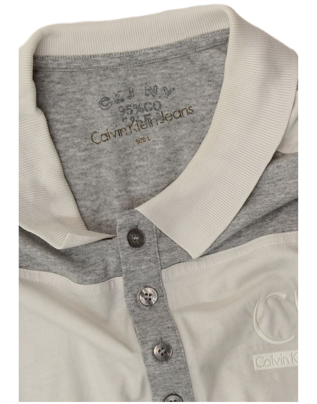 CALVIN KLEIN JEANS Mens Polo Shirt Large Grey Colourblock