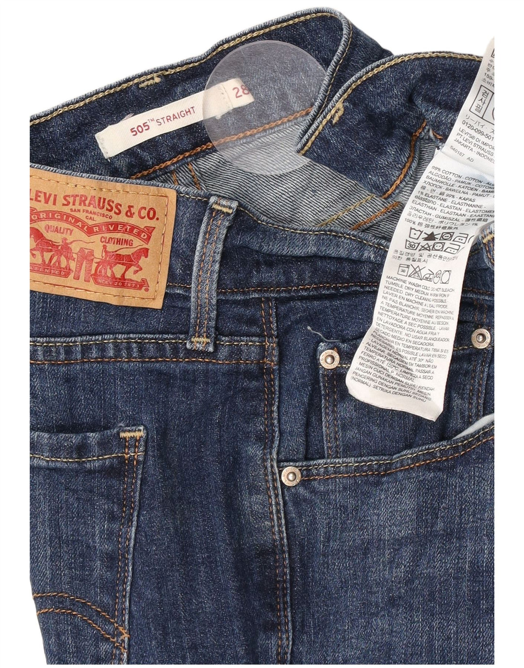 Женские прямые джинсы Levi's 505 W28 L32 синие, хлопок