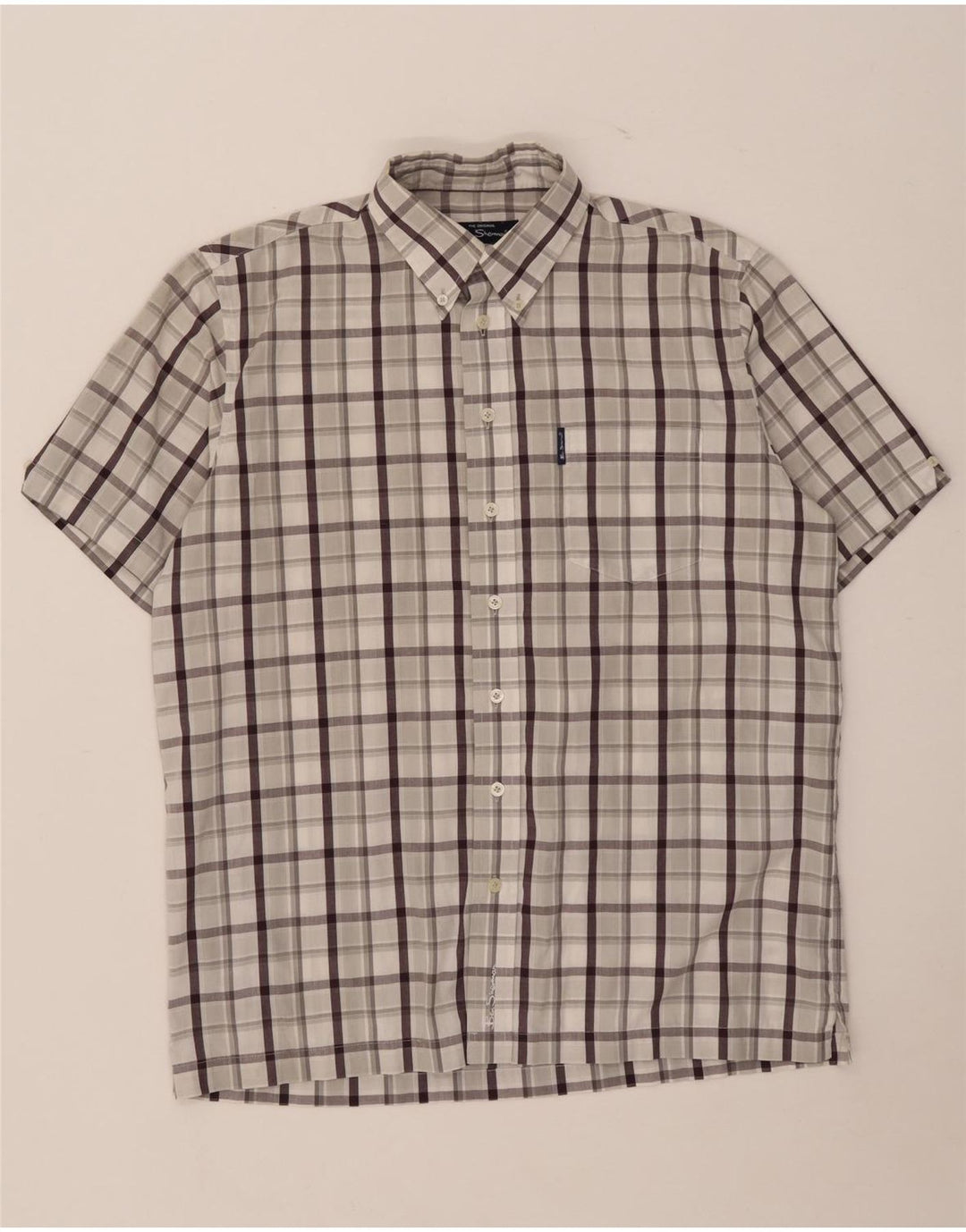 Мужская рубашка с коротким рукавом Ben Sherman, хлопковая клетка среднего серого цвета