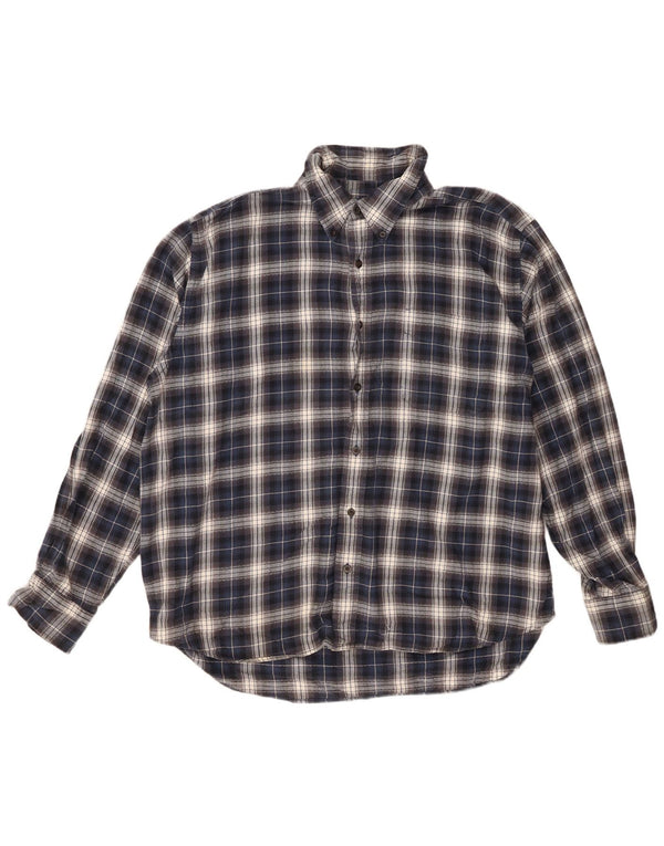 Eddie Bauer Mens Relaxed Fit Flannel Shirt XL Navy Blue Check Cotton