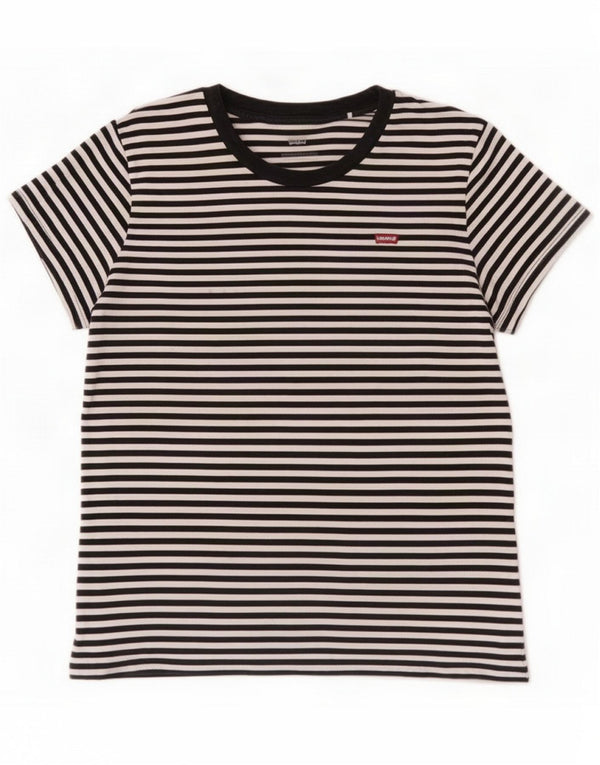 Levi's Womens T-Shirt Top UK 14 Medium Black Striped Cotton