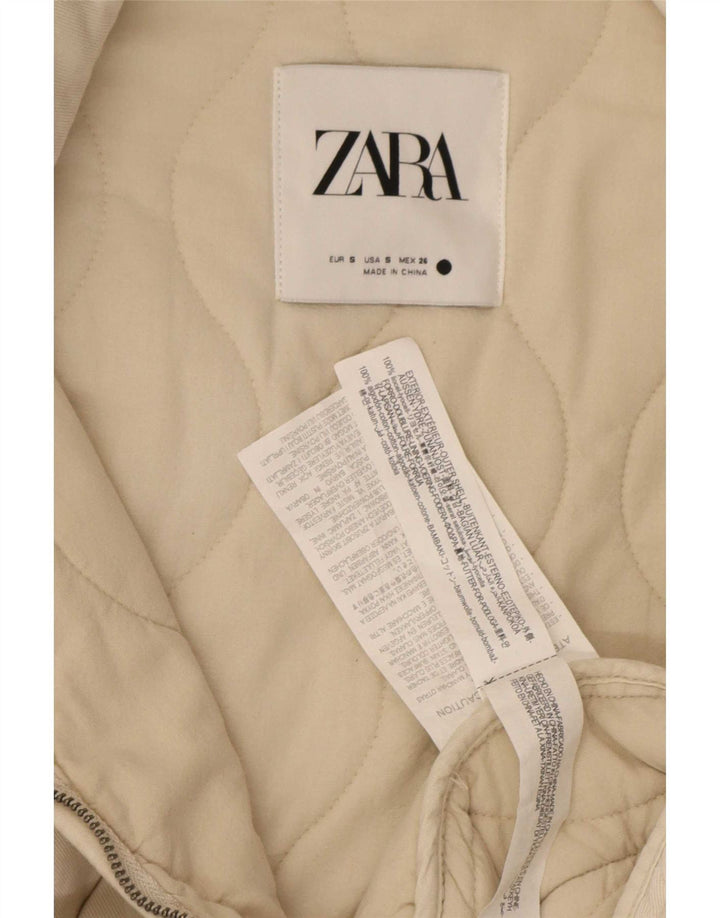 Женская стеганая куртка оверсайз Zara UK 10, маленький размер, бежевый хлопок