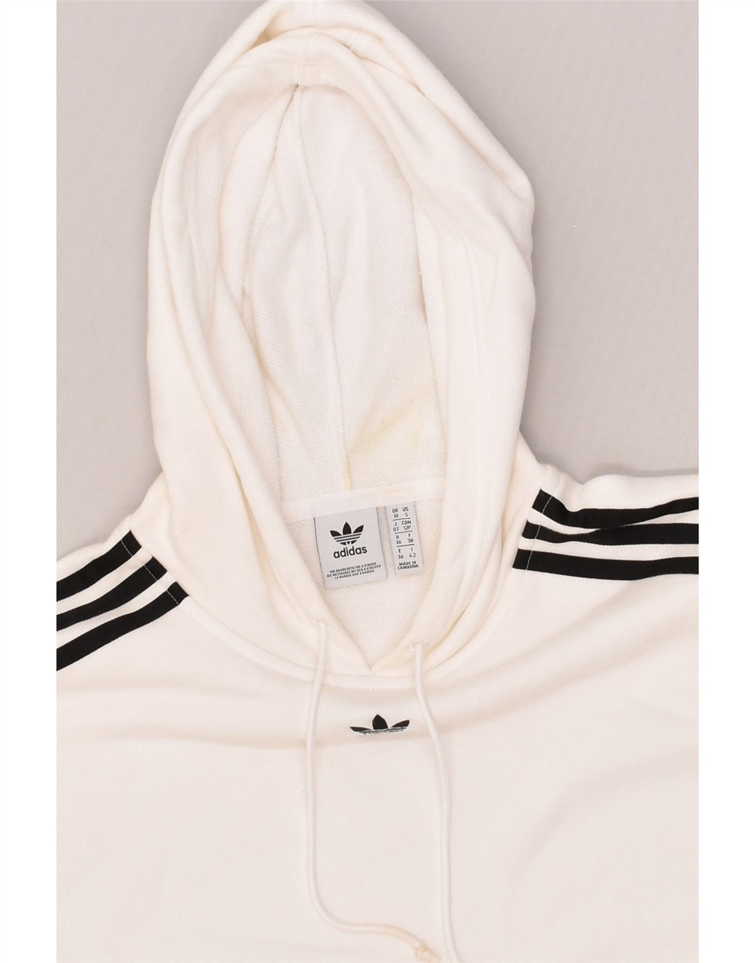 ADIDAS Womens Crop Hoodie Jumper UK 10 Small White Cotton | Vintage Adidas | Thrift | Second-Hand Adidas | Used Clothing | Messina Hembry 