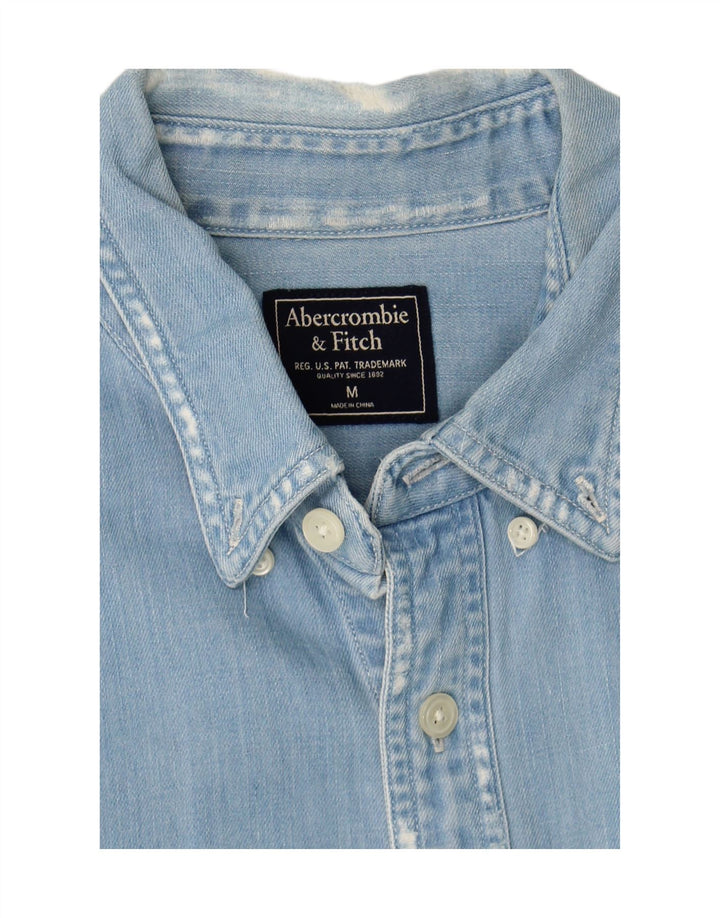 ABERCROMBIE & FITCH Mens Distressed Denim Shirt Medium Blue Cotton