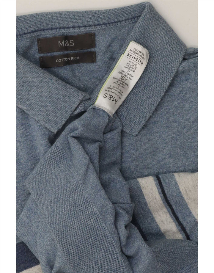 Мужская рубашка поло Marks & Spencer, хлопковая большая синяя полоска
