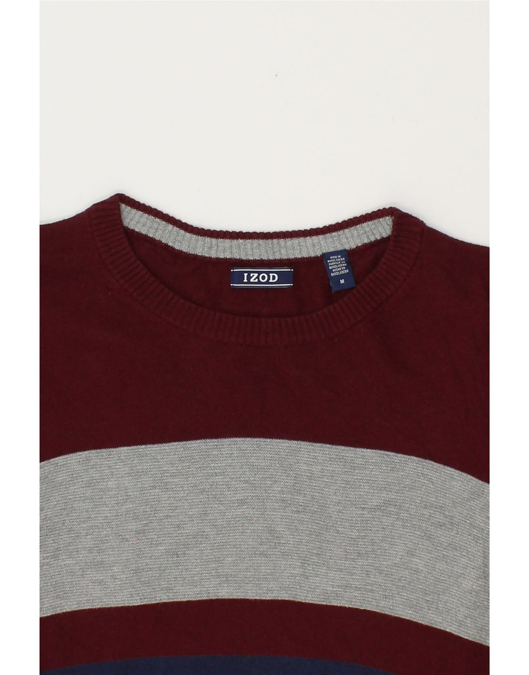 IZOD Mens Boat Neck Jumper Sweater Medium Navy Blue Colourblock Cotton Vintage Izod and Second-Hand Izod from Messina Hembry 