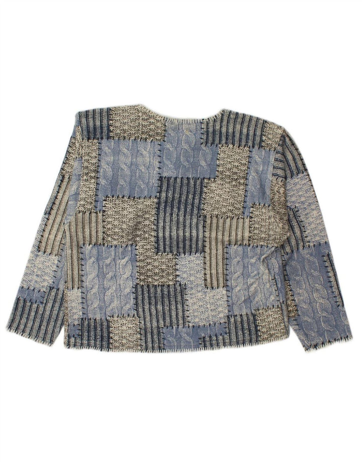 VINTAGE Womens Crew Neck Jumper Sweater UK 14 Medium Blue Patchwork Cotton