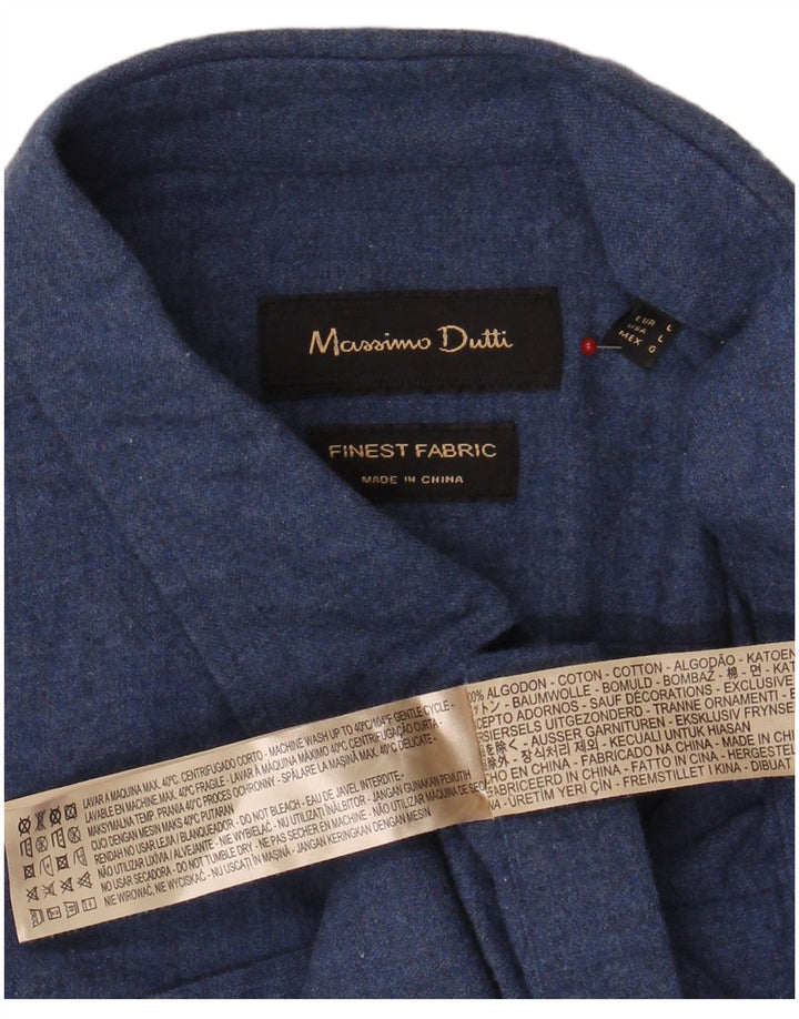 Мужская рубашка Massimo Dutti, темно-синяя, хлопковая, большая