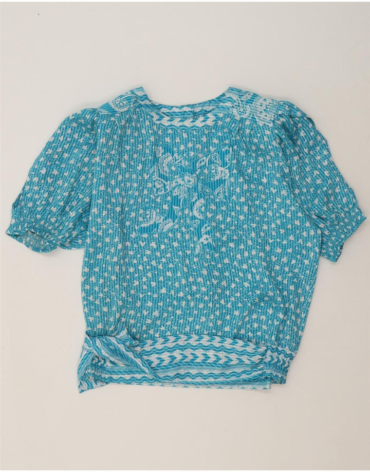 VINTAGE Womens Blouse Top UK 18 XL Blue Floral Polyester Vintage Vintage and Second-Hand Vintage from Messina Hembry 