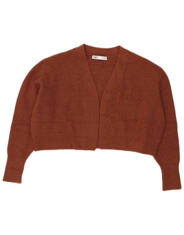 Женский укороченный открытый кардиган оверсайз Zara UK 14, средний коричневый цвет
