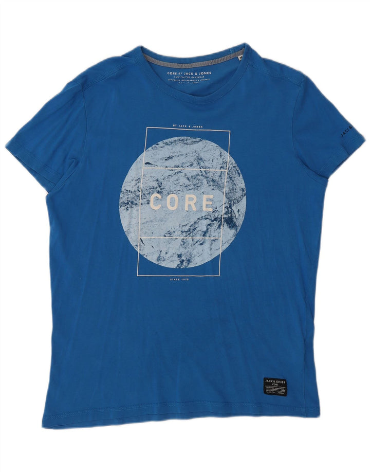 Мужская футболка с рисунком Jack & Jones, хлопковый топ среднего синего цвета