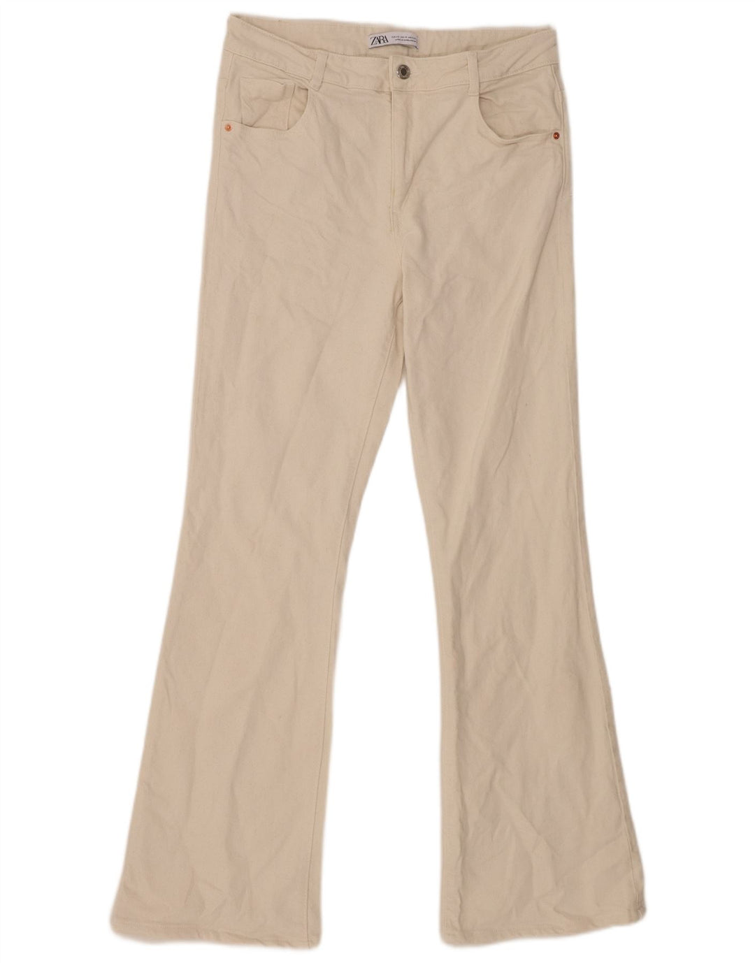 Женские расклешенные джинсы Zara EU 42, большие W32 L31, бежевый хлопок