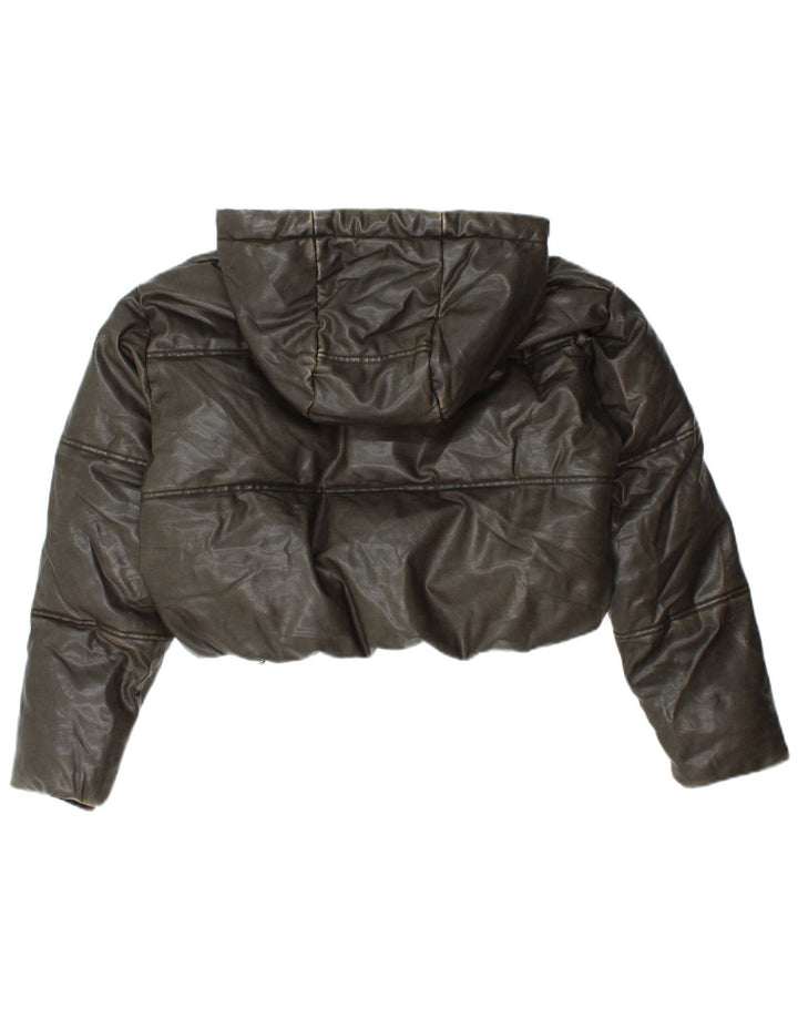 Женская укороченная стеганая куртка оверсайз с капюшоном ZARA UK 10, маленький цвет хаки