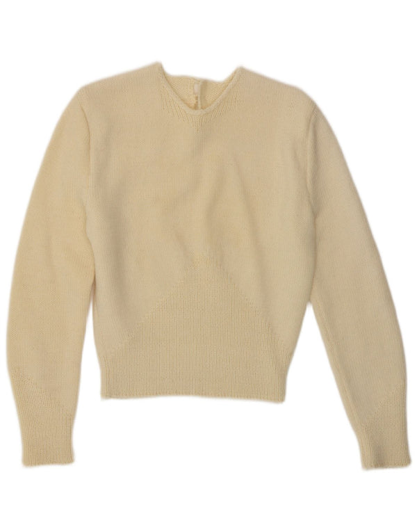 ВИНТАЖНЫЙ женский джемпер с круглым вырезом, Великобритания, 10, маленький, белый цвет