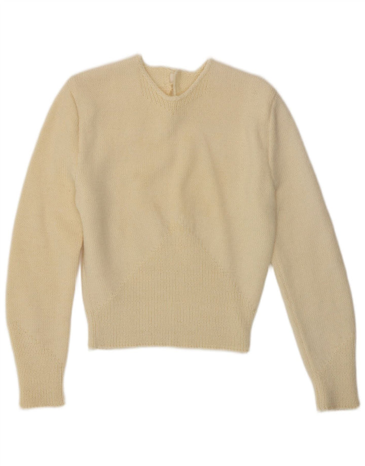 ВИНТАЖНЫЙ женский джемпер с круглым вырезом, Великобритания, 10, маленький, белый цвет