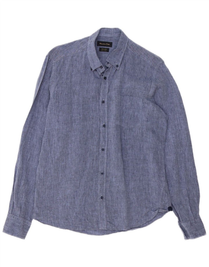 Мужская рубашка Massimo Dutti, льняная, синего цвета