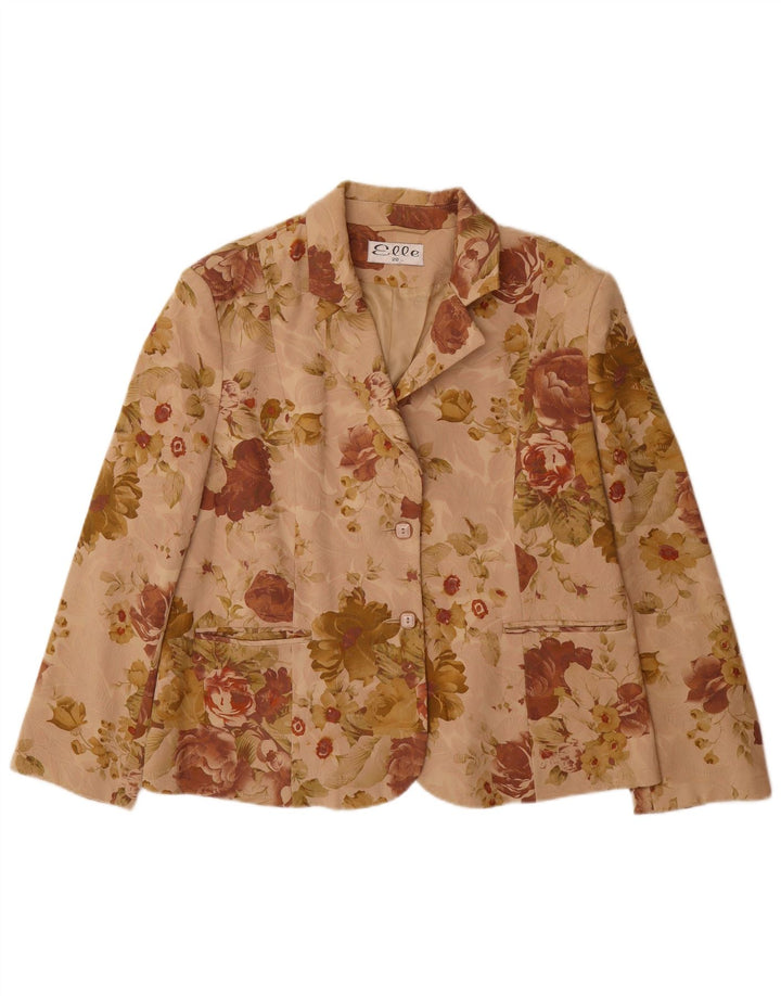 Женский пиджак ELLE на 2 пуговицах UK 20 2XL Бежевый хлопок с цветочным принтом