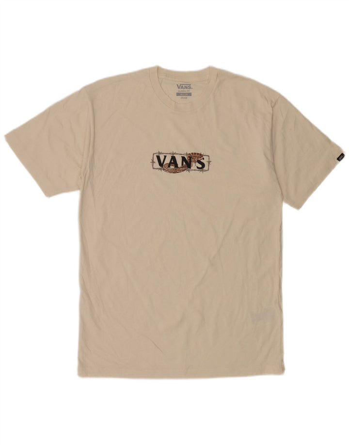 Мужская футболка классического кроя с рисунком Vans, хлопковый топ среднего размера, белый цвет