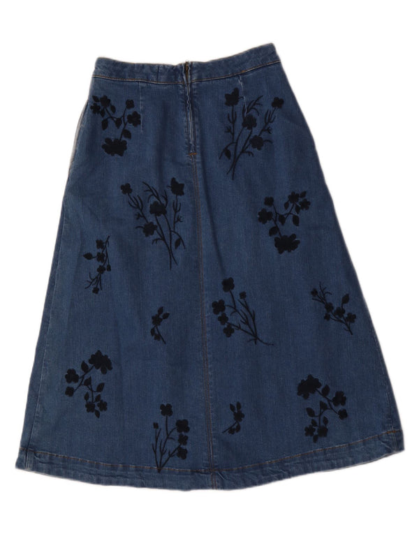 White Stuff Womens Graphic Denim Skirt UK 8 Small W28  Blue Floral Cotton