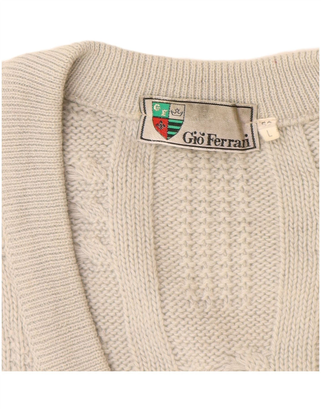 GIO FERRARI Мужской кардиган-свитер IT 52 Large Off White из шерсти альпаки