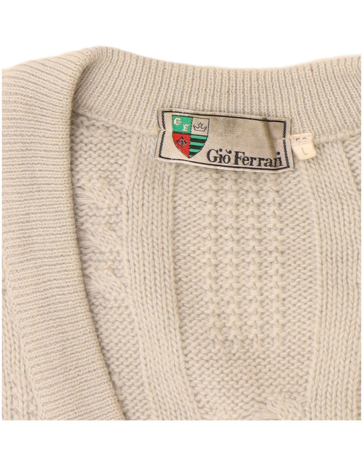 GIO FERRARI Мужской кардиган-свитер IT 52 Large Off White из шерсти альпаки