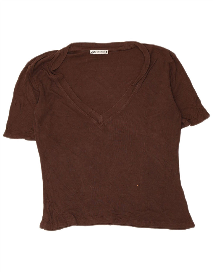 Женская футболка Zara Top UK 12 Medium Brown