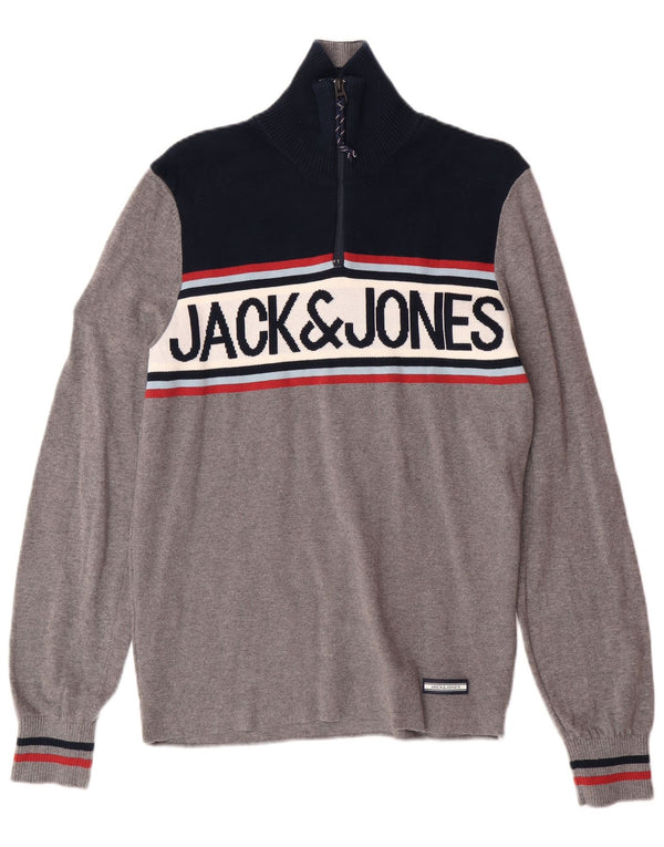 JACK & JONES Мужской джемпер на молнии с рисунком, маленький серый цветной блок