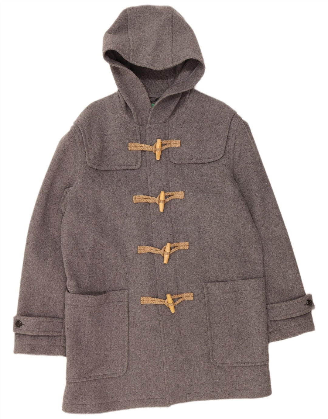 Мужской дафлкот с капюшоном BENETTON UK 42 XL, серый, шерсть