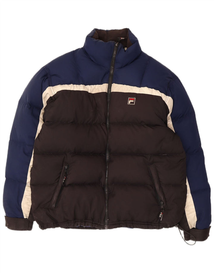 Мужская стеганая куртка Fila UK 36, маленькая черная, полиэстер с цветными блоками