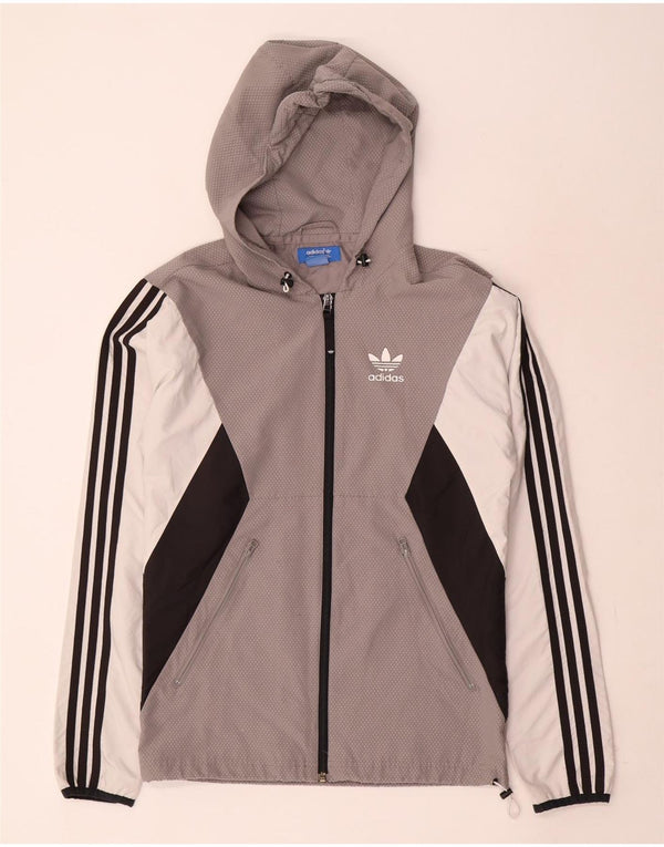 Мужская дождевик Adidas с капюшоном UK 34 XS Серый полиэстер с цветными блоками