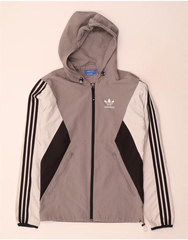 Мужская дождевик Adidas с капюшоном UK 34 XS Серый полиэстер с цветными блоками
